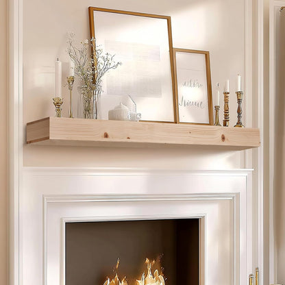 60x8x3 Fireplace Mantel - Handcrafted Hollow Rustic Solid Wood Wall Mounted Floating Shelf - DIY