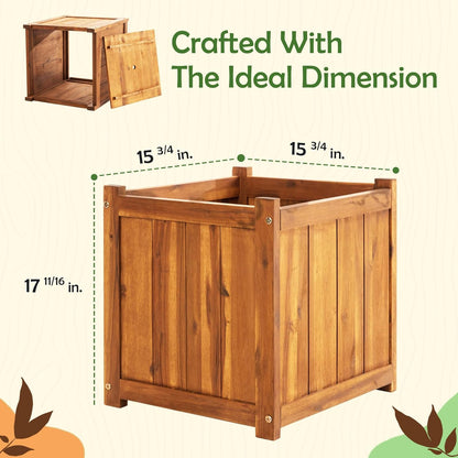 Idzo Hardwood Outdoor Flower Box, Durable Acacia Wood Flower Boxes for Outdoor Plants with