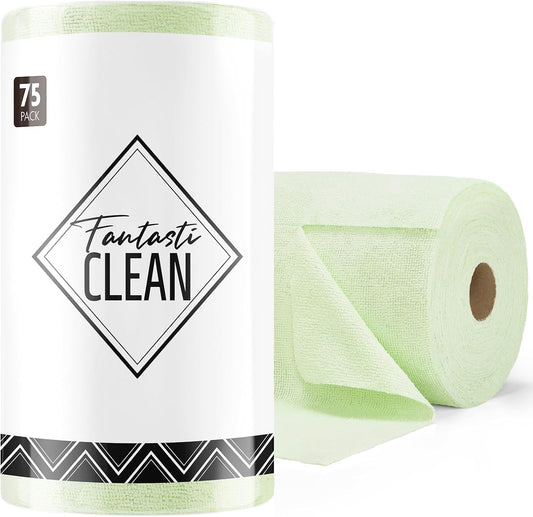 Fantasticlean Microfiber Cleaning Cloth Roll -75 Pack, Tear Away Microfiber Towels, 12" x 12"