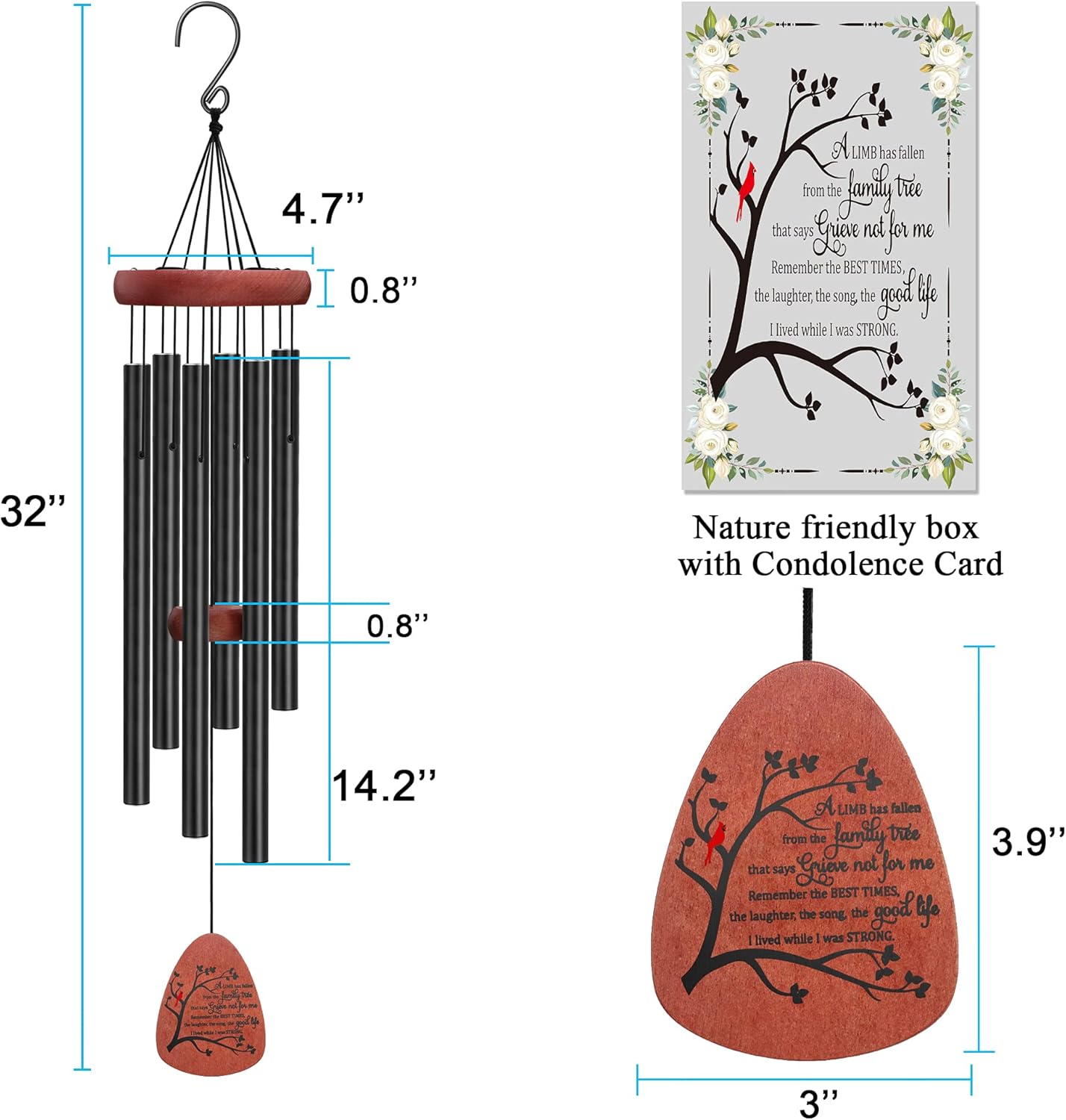 Memgift Memorial Wind Chimes for Outside- Sympathy Gift for Loss of Mom or Dad, Outdoor Keepsake