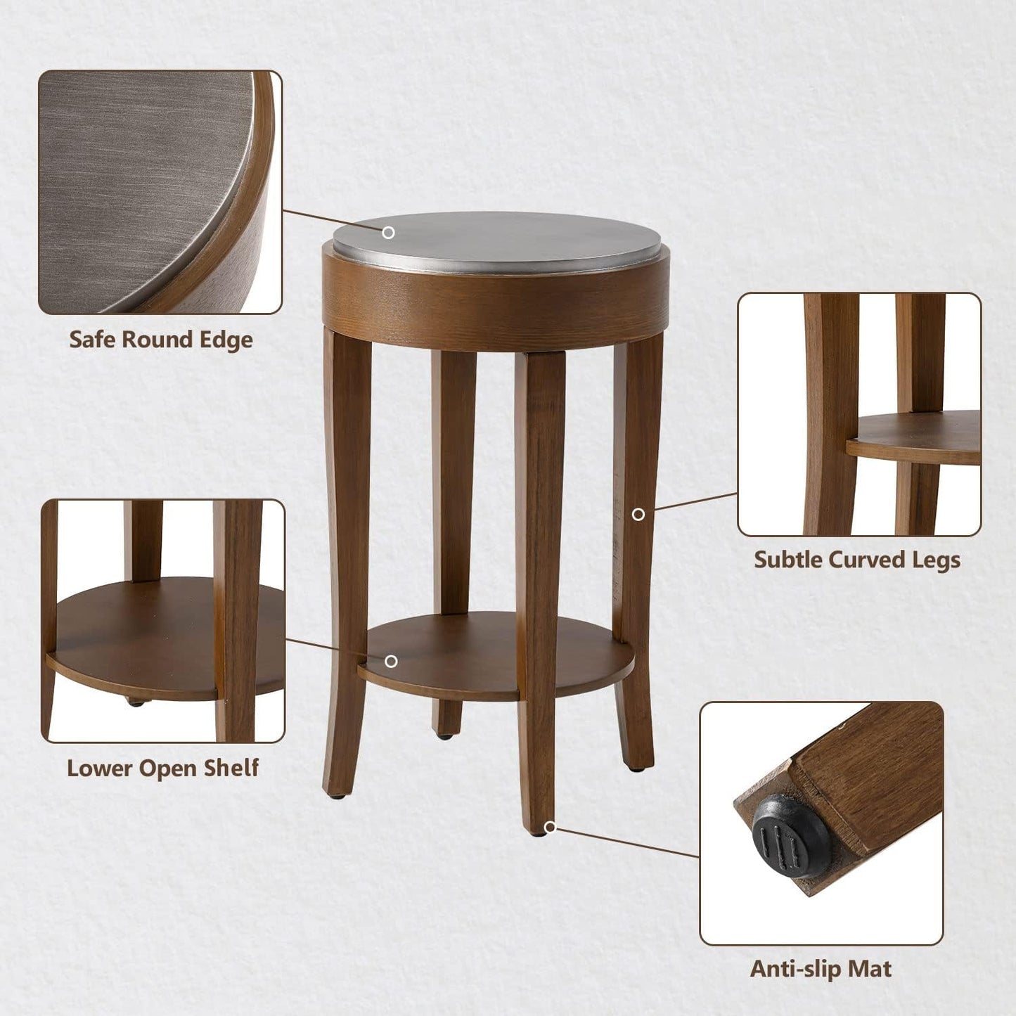 COSIEST Round End Table, 2-Tier Classic Brown Side Table, Farmhouse Wood Accent Table with Storage