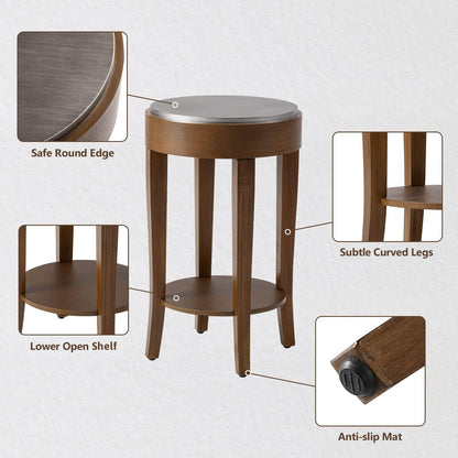 COSIEST Round End Table, 2-Tier Classic Brown Side Table, Farmhouse Wood Accent Table with Storage