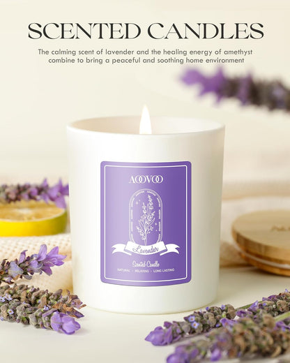 AOOVOO Lavender Scented Candles for Women - Aromatherapy Candle with Crystals Inside, 10oz Soy
