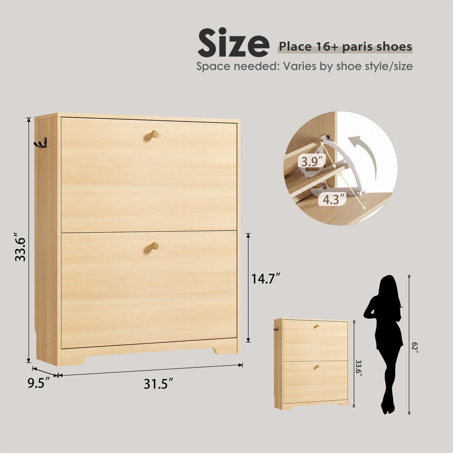 Nicetree Shoe Cabinet with 2 Flip Drawers, Narrow Shoe Organizer Cabinet, Freestanding Shoe Rack
