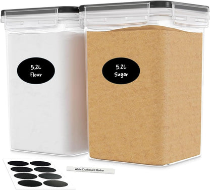 DWËLLZA KITCHEN Large Flour Sugar Storage Containers Set of 2; 175 FL. oz - 5.2L Plastic Airtight