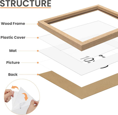 upsimples 10x10 Frame, Natural Solid Wooden Picture Frames, Display 8x8 with Mat or 10 x 10 Without