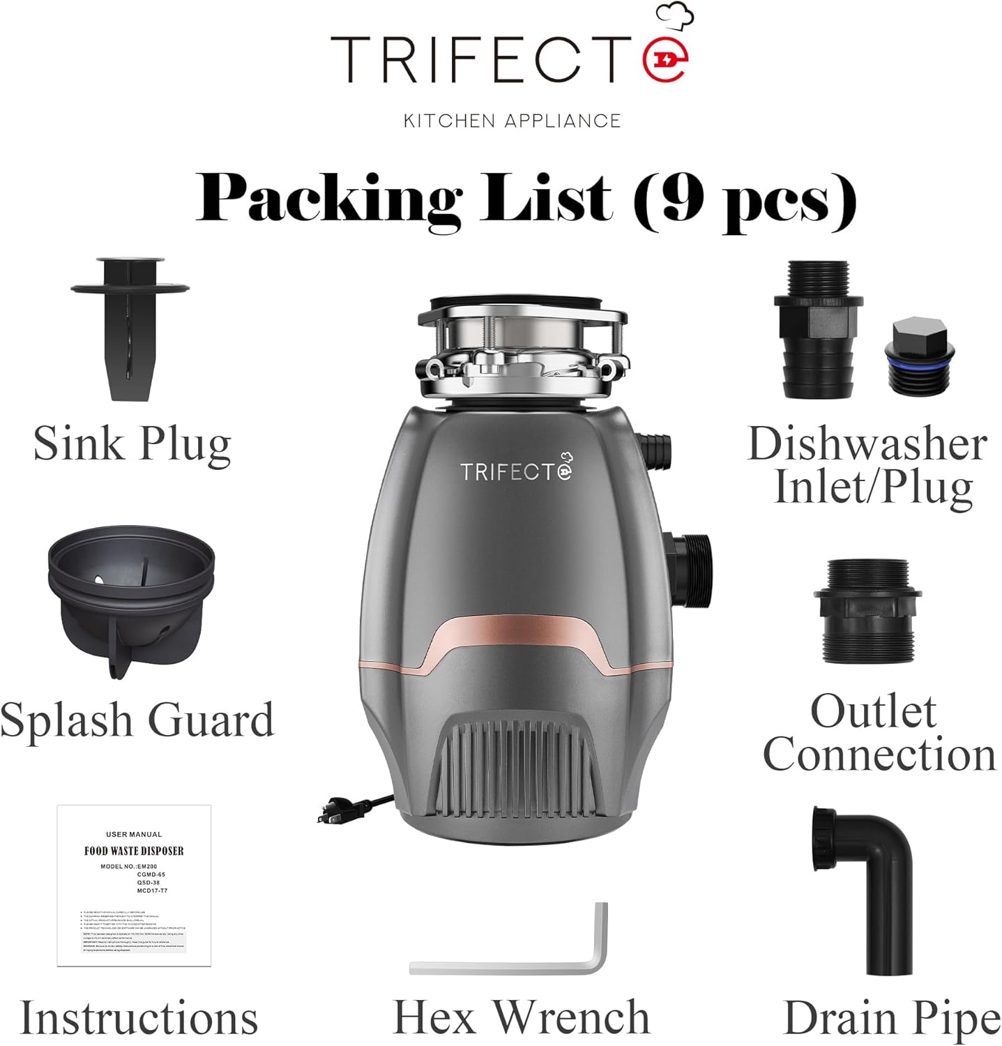 Trifecte Pro 3/4 HP Garbage Disposals with Sound Reduction,Food Waste Coutinuous Feed Garbage