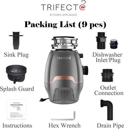Trifecte Pro 3/4 HP Garbage Disposals with Sound Reduction,Food Waste Coutinuous Feed Garbage