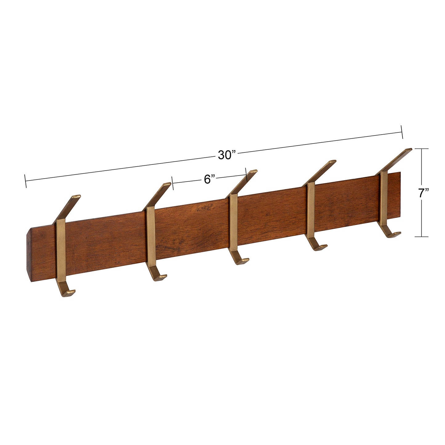 Kate and Laurel Rossmore Modern 5 Hook Shelf, Walnut and Gold, Mid-Century Coat Rack