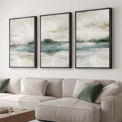 Large Framed Abstract Nature Landscape Wall Art for Living Room, Set of 3 Modern Canvas Prints