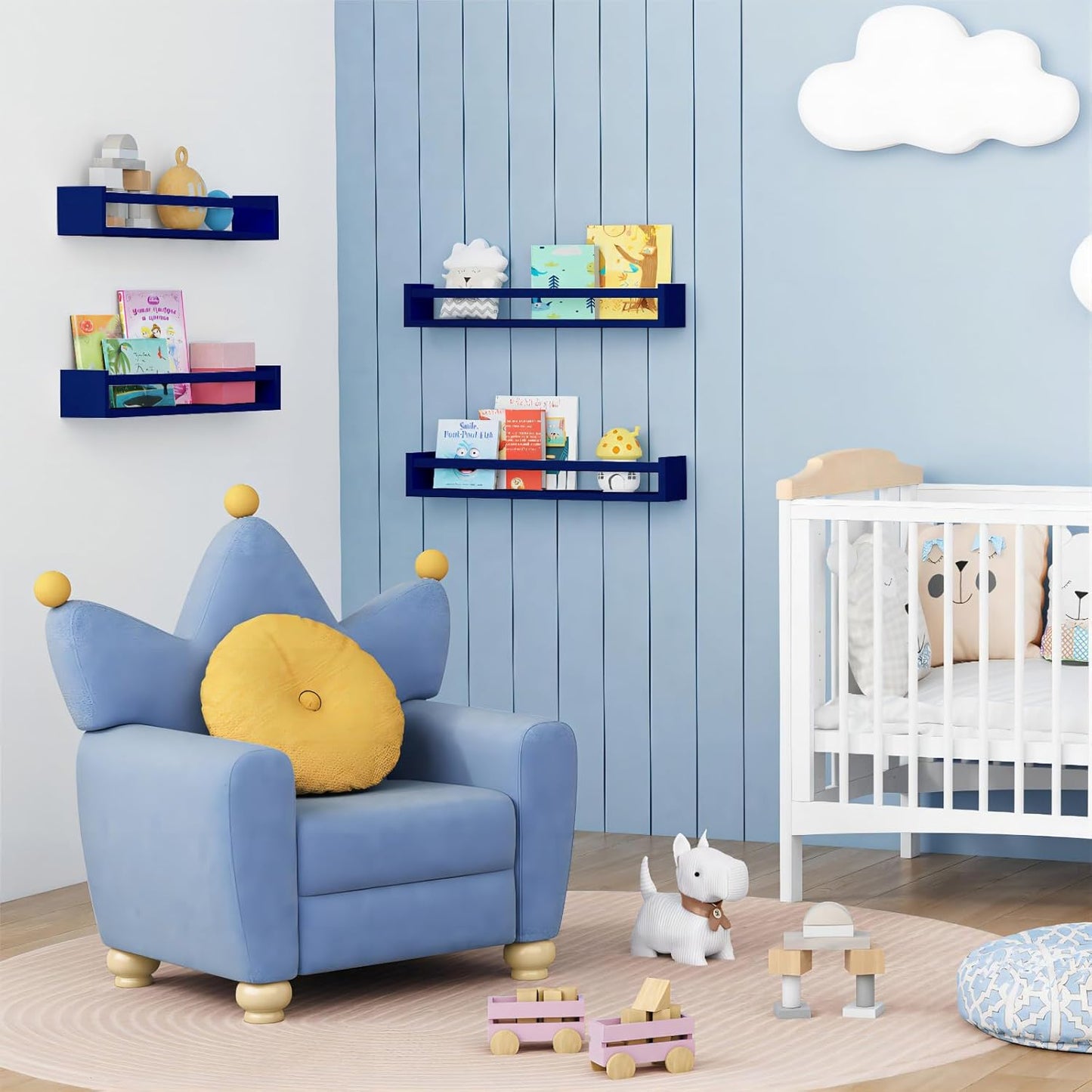 Forbena Wall Book Shelf Organizer for Kids Room Set of 4, Large Floating Book Shelves for Boy