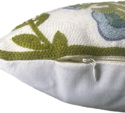 Alysheer Summer Floral Embroidered Decorative Throw Pillow Cover 12"x 20", Farmhouse Blue Flowers
