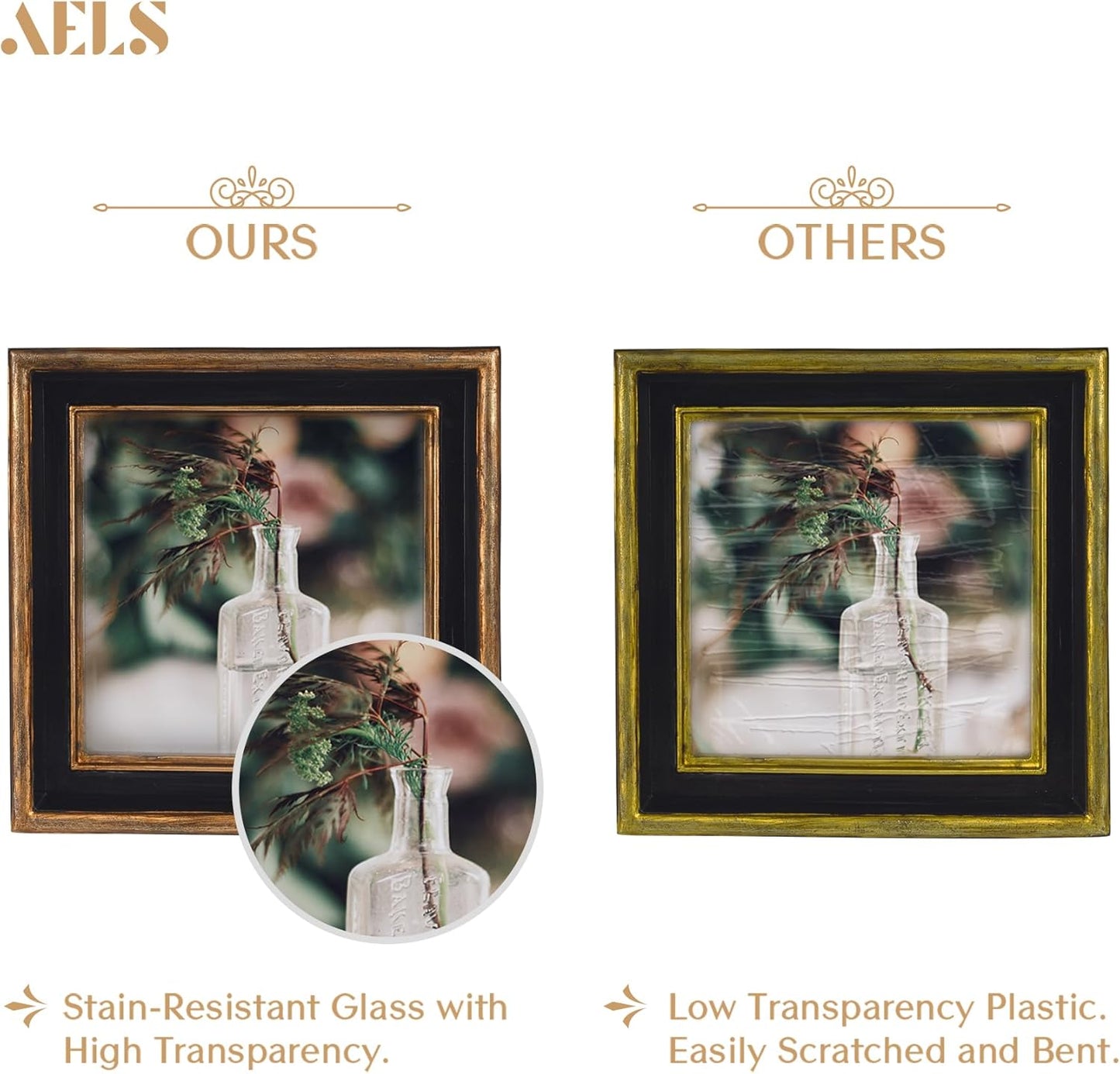 AELS 4x4 Inch Vintage Picture Frame, Elegant Luxury Antique Photo Frames with Glass Front, Photo