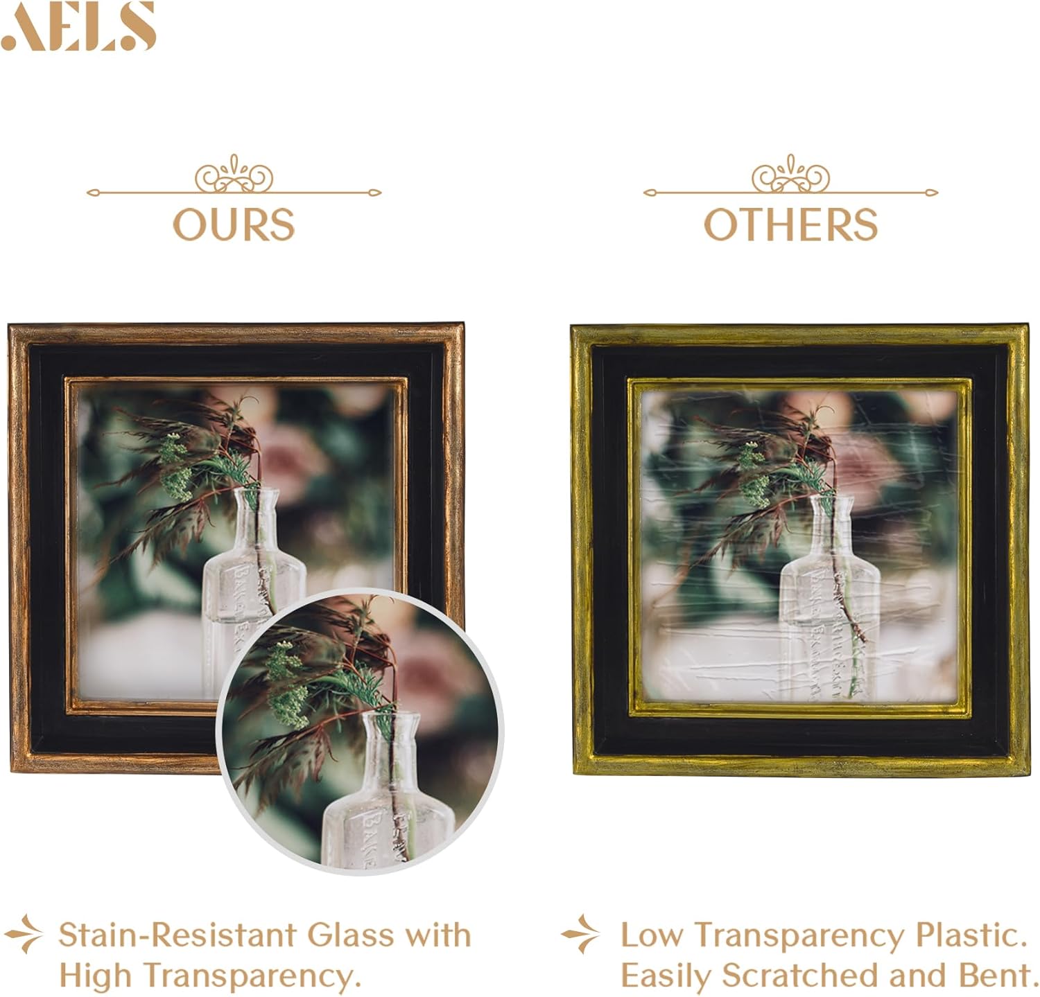 AELS 4x4 Inch Vintage Picture Frame, Elegant Luxury Antique Photo Frames with Glass Front, Photo