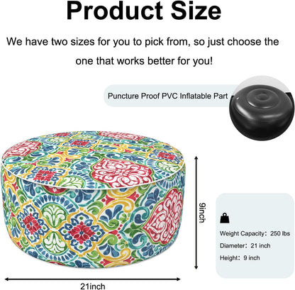 Inflatable Ottoman Stool D21 xH9 for Outdoor/Indoor Use, Water Repellent Patio Foot Rest Stool with