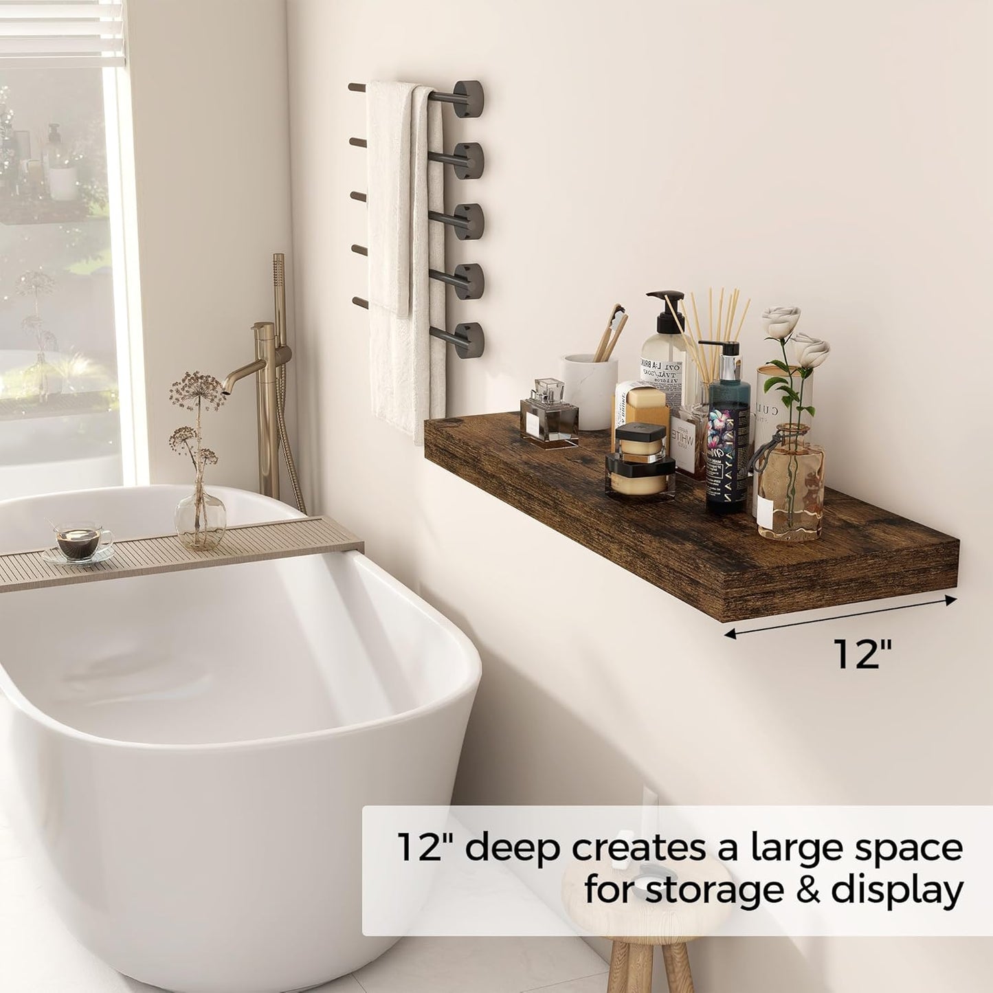 Floating Shelves 30 Inch Long, 12 Inch Deep Floating Shelf for Books, Rustic Wood 30 x 12 Storage