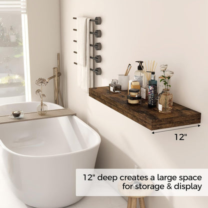 30 Inch Floating Shelves, 12 Inch Deep Floating Shelf for Wall, Rustic Deep Shelves for Books