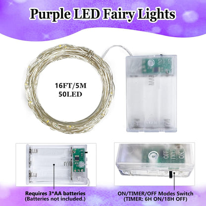 4-Pack 50 LED Fairy Lights Battery Operated with Timer, 16FT Waterproof Halloween String Lights