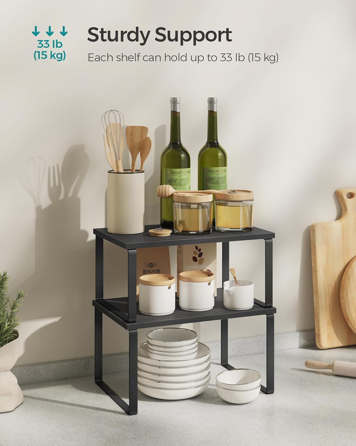 SONGMICS Cabinet Organizer Shelf, Set of 2 Kitchen Counter Shelves, Kitchen Storage, Spice Rack