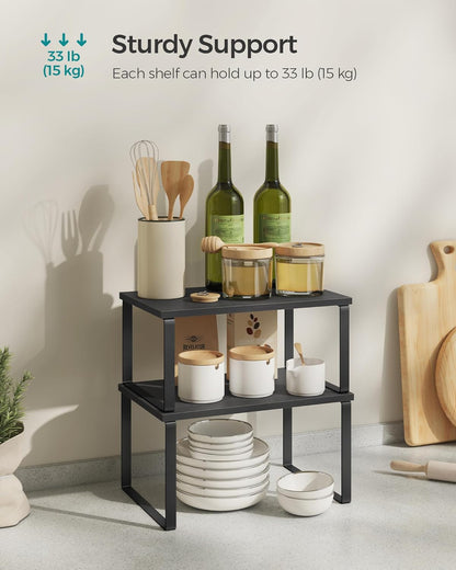 SONGMICS Cabinet Organizer Shelf, Set of 2 Kitchen Counter Shelves, Kitchen Storage, Spice Rack