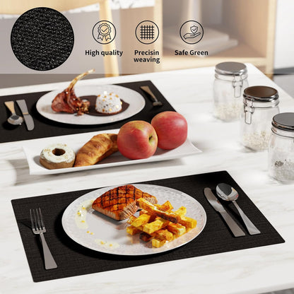 Cloth Placemats, Set of 4 Heat-Resistant Cotton Linen Blend Double Layered Machine Washable Place