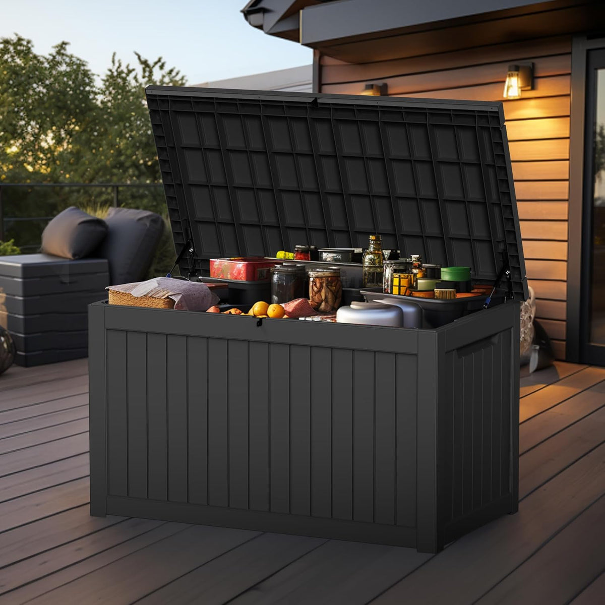 Vixzen 230 Gallon Resin Deck Box, Lockable Outdoor Storage Box for Patio Cushions Storage