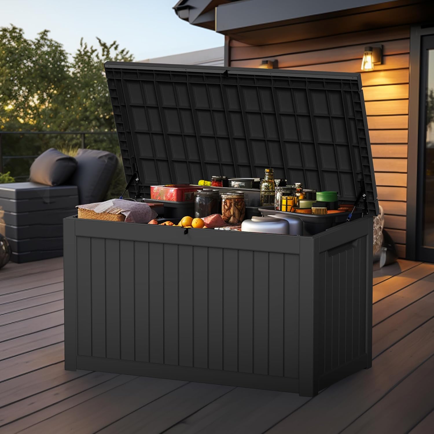 Vixzen 230 Gallon Resin Deck Box, Lockable Outdoor Storage Box for Patio Cushions Storage