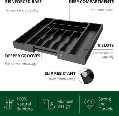 ROYAL CRAFT WOOD Luxury Bamboo Kitchen Drawer Organizer - Silverware Organizer - Utensil Holder and
