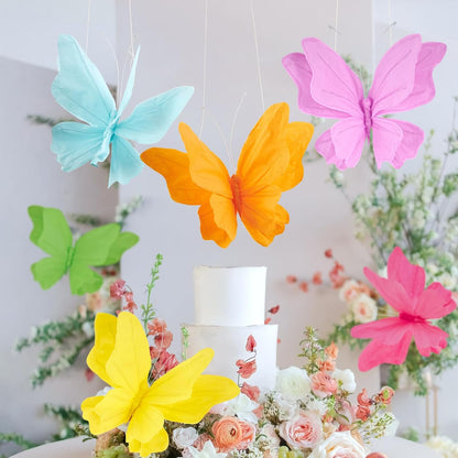 SUNBEAUTY 6Pcs Hanging Butterflies, Large Butterfly Decorations, 3D Paper Decoration, Pink Green