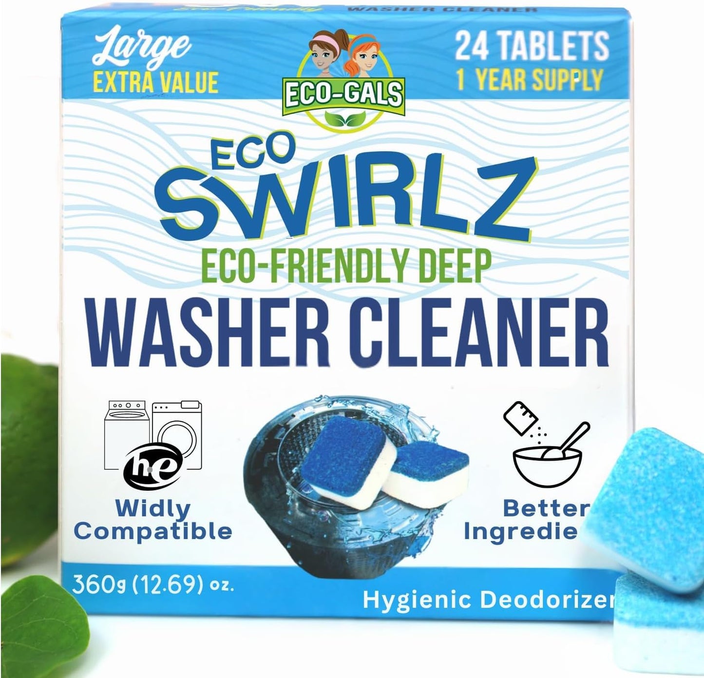 Washing Machine Cleaner and Deodorizing Tablets For Front & Top Load Washers Including H.E. to