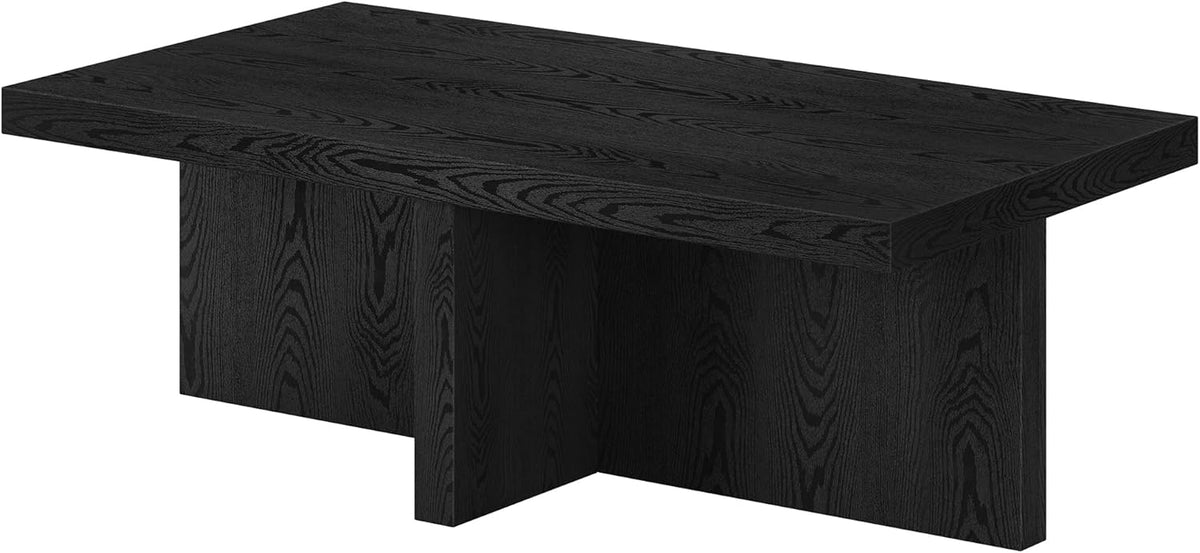 Henn&Hart 44" Rectangular Wood Pedestal Low-Profile Coffee Table for Living Room, Family Room, or