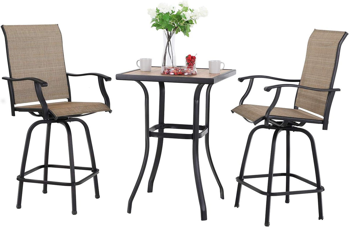 Sophia & William Outdoor Bar Set, Patio Bar Table & Chairs Set, Bar Height Patio Set - 2 x Swivel