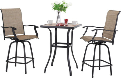 Sophia & William Outdoor Bar Set, Patio Bar Table & Chairs Set, Bar Height Patio Set - 2 x Swivel