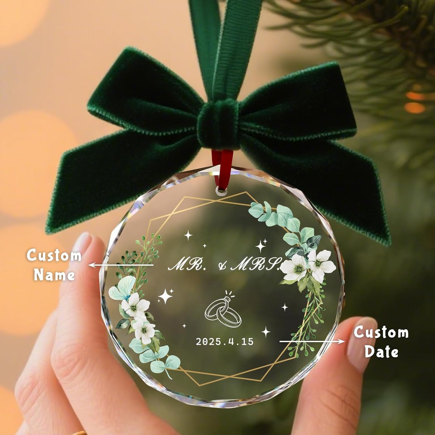 Custom Christmas Ornament Glass-Personalized Christmas Ornaments with Photo/Name/Date/Text,Wedding