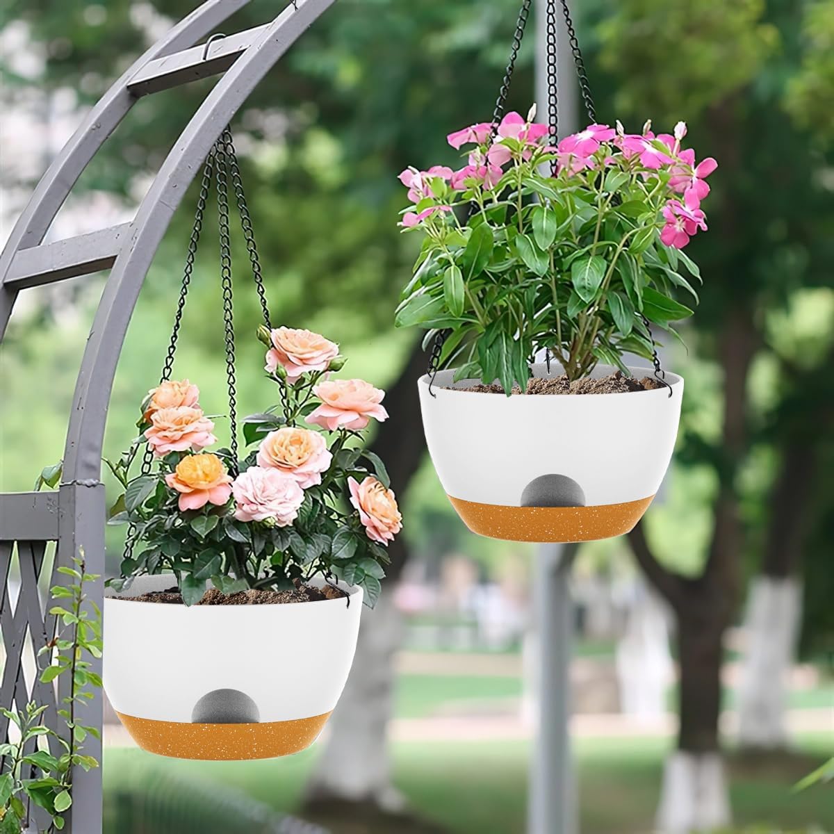 12 Inch Hanging Baskets 2 PC with Chains, Self-Watering Hanging Planters for Indoor Outdoor Plants