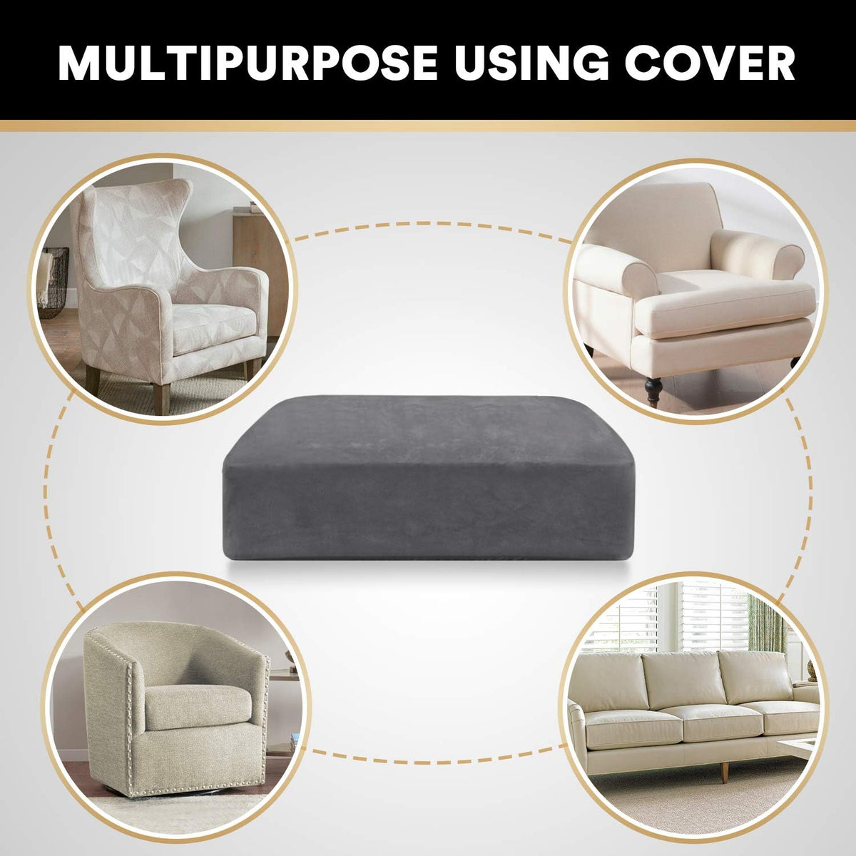 PrinceDeco Velvet Stretch Couch Cushion Cover, Sofa Slip Covers for Cushion Couch Chair Loveseat