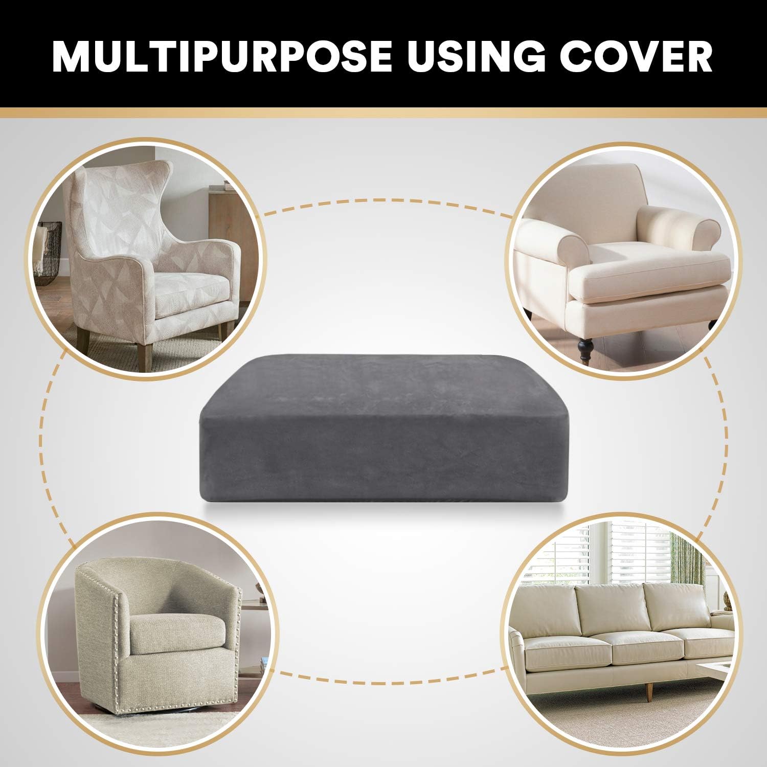 PrinceDeco Velvet Stretch Couch Cushion Cover, Sofa Slip Covers for Cushion Couch Chair Loveseat