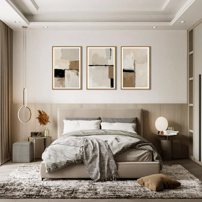 HPINUB Large Modern Abstract Framed Canvas Wall Art Set,Geometric Line Black White and Beige