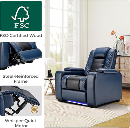 ANJ Power Home Theater Seating, PU Leather Electric Recliner Chair with Powered Headrest, Dual