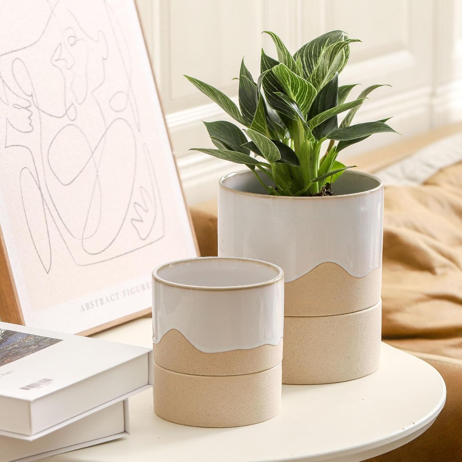 Nihow Self Watering Plant Pot for Indoor Plants: 4.5+6 Inch Ceramic Planter with Drainage Hole &