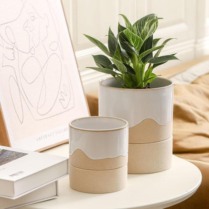 Nihow Self Watering Plant Pot for Indoor Plants: 4.5+6 Inch Ceramic Planter with Drainage Hole &