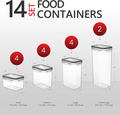DWËLLZA KITCHEN Set of 14 Airtight Food Storage Containers for Pantry Organization and Storage