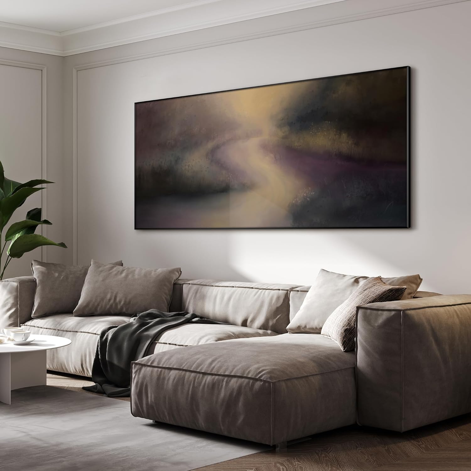 SIGNWIN 36"x72" Extra Large Framed Wall Art Golden Light River Path Dreamy Impressionist Landscape