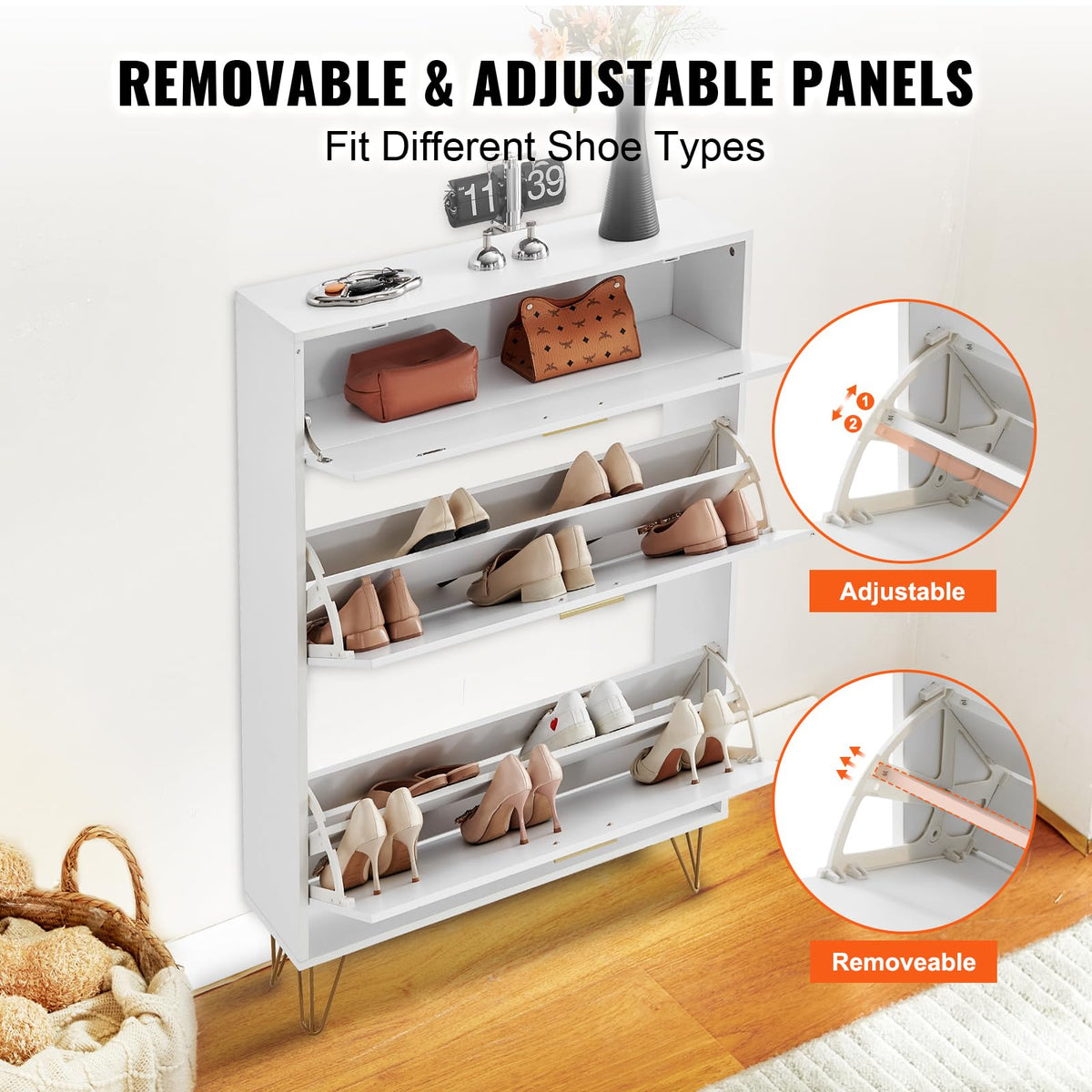 VEVOR Shoe Cabinet with 2 Flip Drawers, Modern Shoes Storage Cabinet with Storage Drawer and