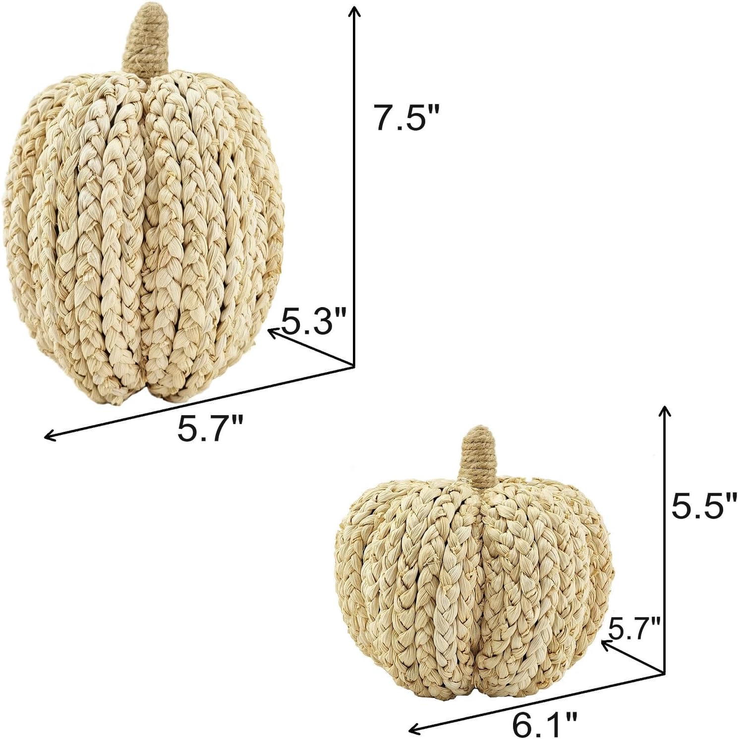 naturevibe 7.5/5.5Inches Braided Cornhusk Pumpkin Decor Set of 2 as Centerpieces for Tables,Natural