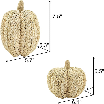 naturevibe 7.5/5.5Inches Braided Cornhusk Pumpkin Decor Set of 2 as Centerpieces for Tables,Natural