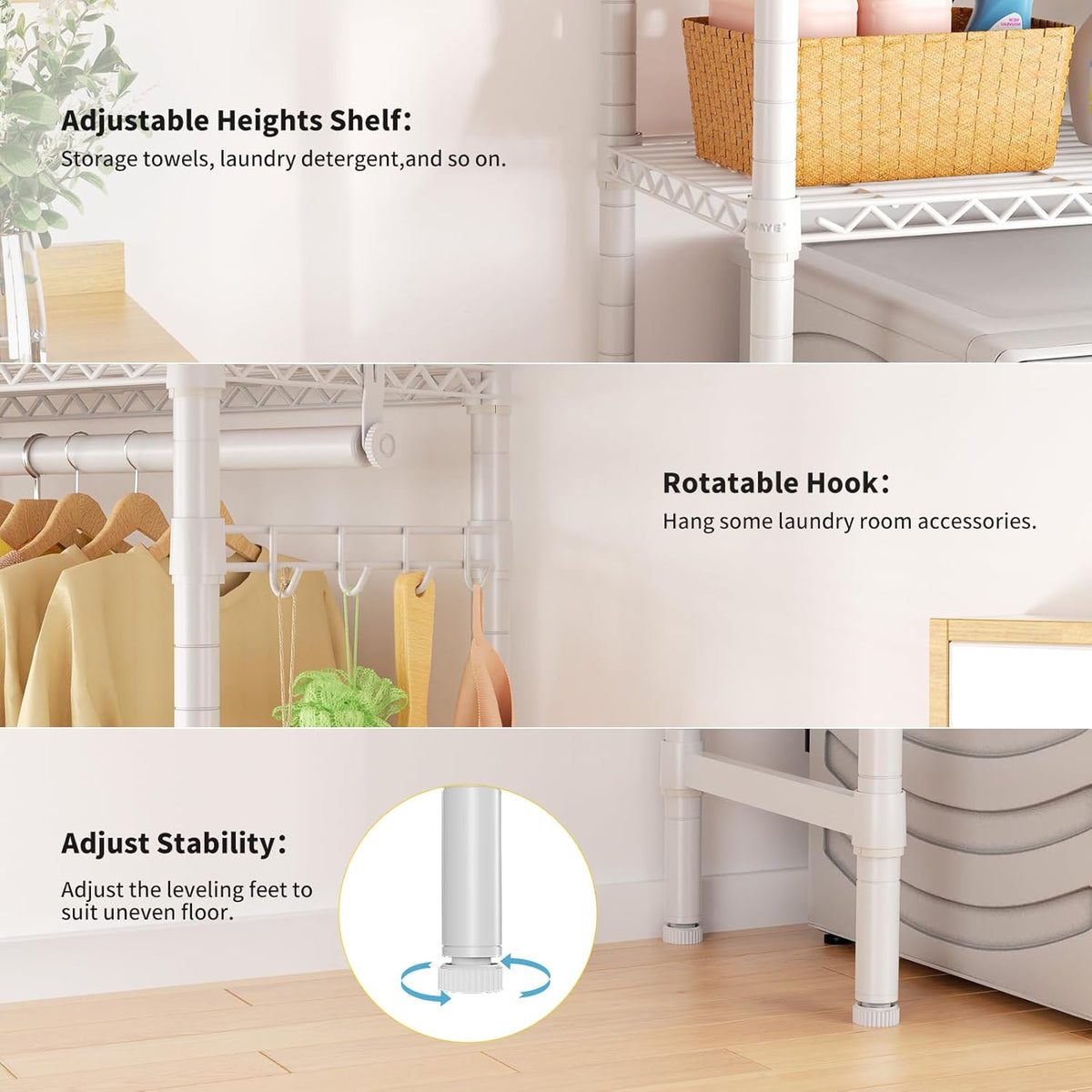 Over Washer and Dryer Shelves,2 Tier Adjustable Height Wire Shelving Laundry Room Storage