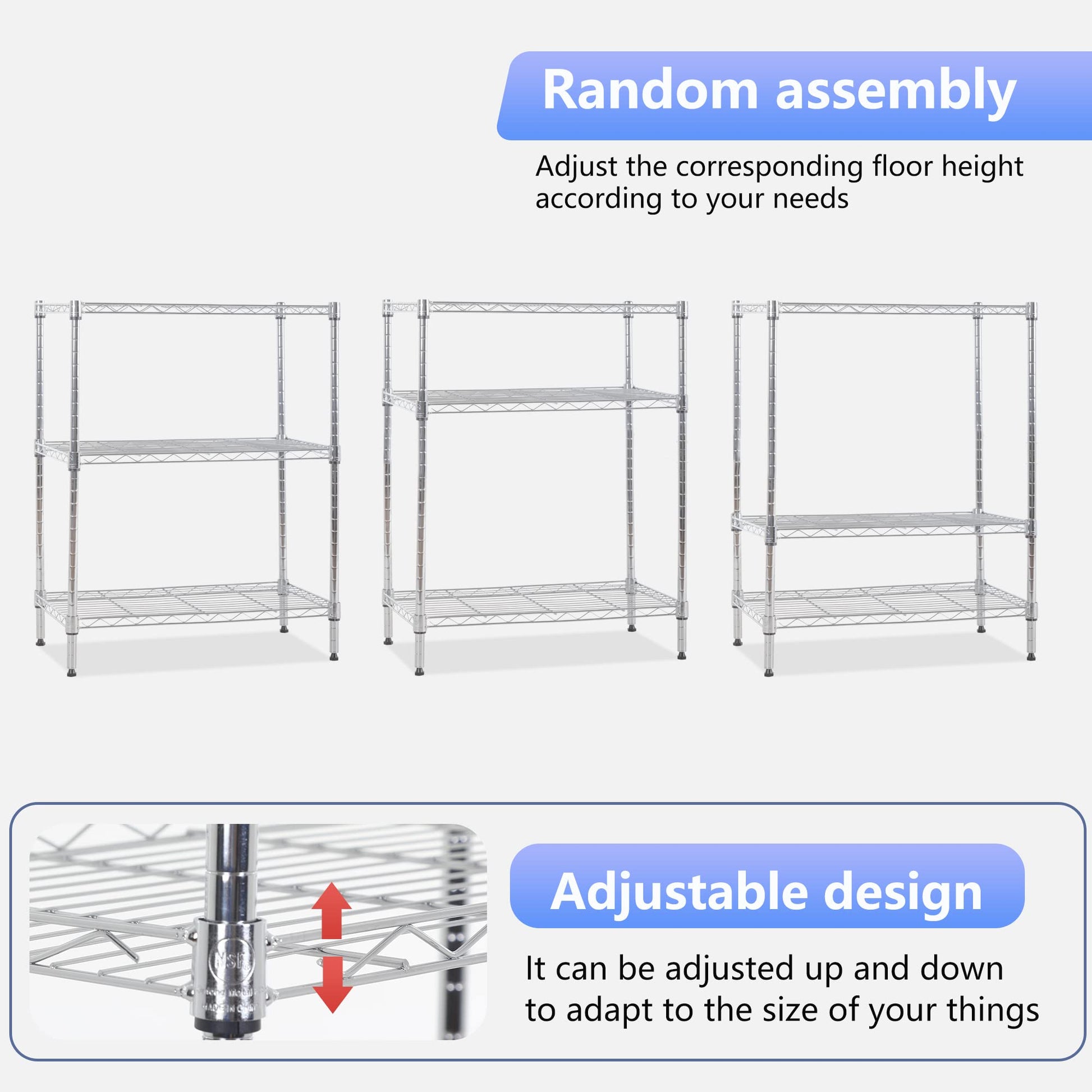 FDW 3 Tier Wire Shelving Units Metal Storage Rack 23L x 13W x 30H Adjustable Pantry Shelves NSF