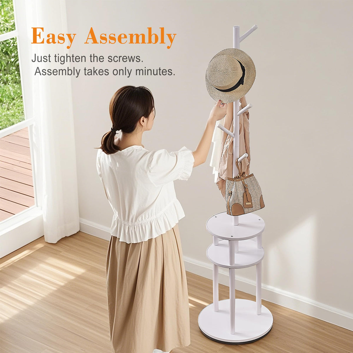 VECELO Coat Rack Freestanding, Entryway Hanger Stand, Umbrella Holder, Hall Tree With Hooks, Floor