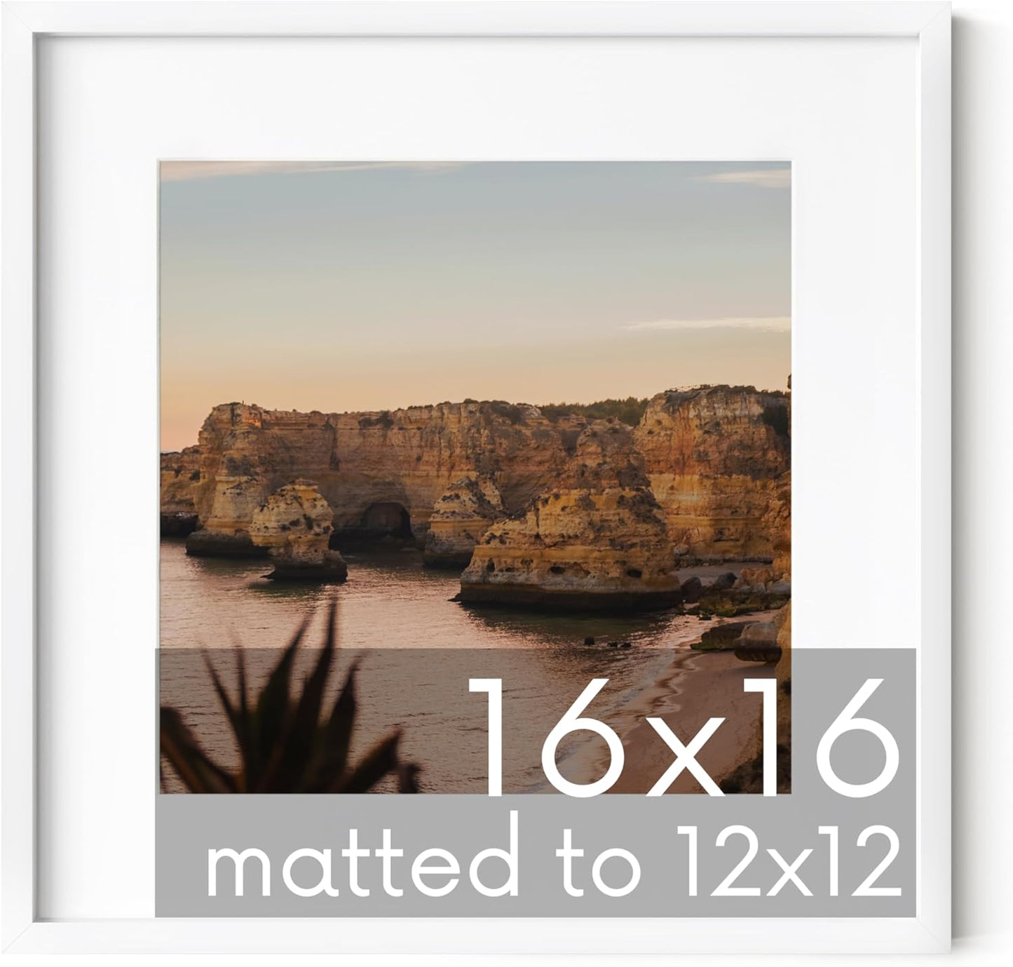 HAUS AND HUES 16x16 White Metal Picture Frame Matted to 12x12 - Features Premium Aluminum & Hanging